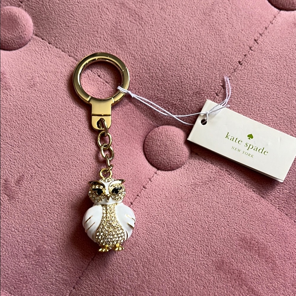 Kate Spade Gold and White Owl Keychain